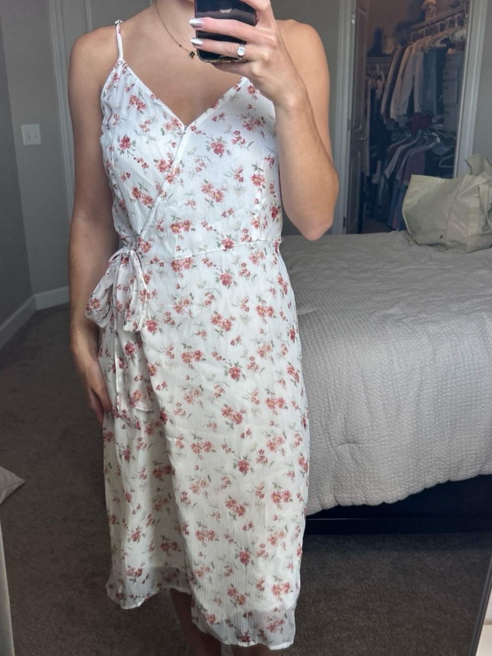 Abercrombie & Fitch White Midi Dress with Pink Floral Print